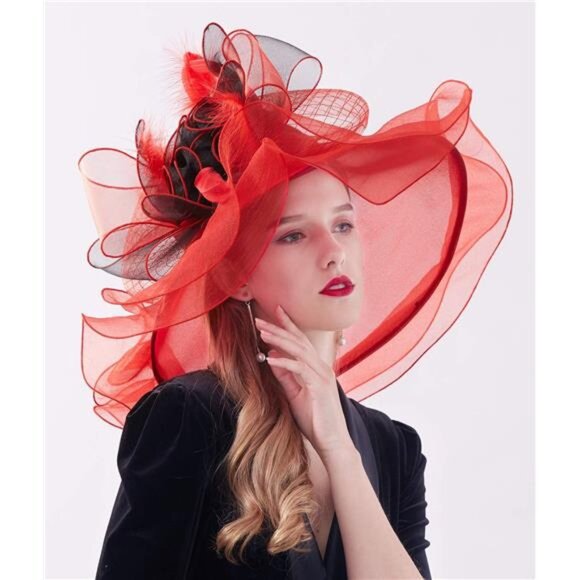 Women's Kentucky Derby Church Dress Hat C3 Red - Picture 4 of 7